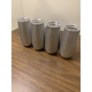 4 Pack Stemless Double Insulated Champagne Flute Tumbler with Lid 5 Oz Silver